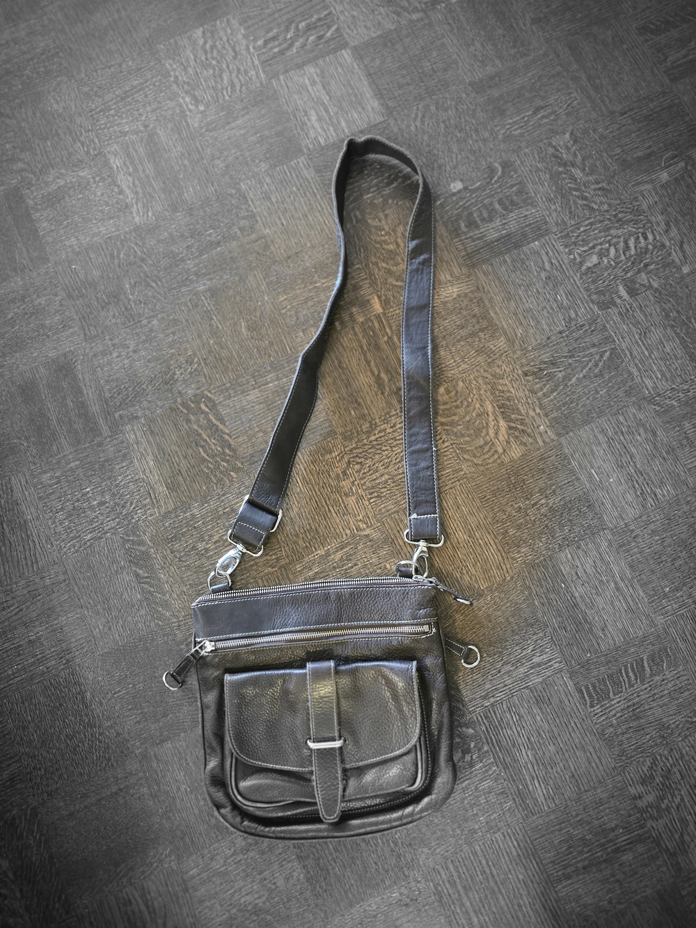 Roots Dark Brown Leather Crossbody Bag